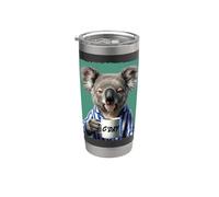 Divertido oso koala en pijamas, amante del café, sarcasmo, arte humorístico Vaso térmico de acero inoxidable de doble pared