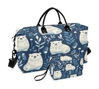 Divertido Oso Polar De Dibujos Animados Bolsas de Viaje para Gimnasio, Bolso de Fin de Semana con Bolsa de Aseo para Niñas Hombres