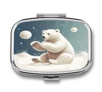 Divertido oso polar jugando bola de nieve pastillero organizador de píldoras de medicina pequeño pastillero de viaje pastillero portátil para bolsillo 2 compartimentos pastilleros para viajes