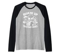 Divertido OVNI Conspiración Beam Me Up Alien Este Lugar Apesta Camiseta Manga Raglan
