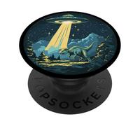 Divertido OVNI radiando un dinosaurio para la diversión espacial prehistórica PopSockets PopGrip Adhesivo