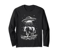 Divertido OVNI Vaca Abduction Alien Space Vintage Style para Hombre Manga Larga