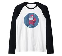 Divertido Papá Noel Gordo en la Pared para los Amantes de la Escalada Camiseta Manga Raglan