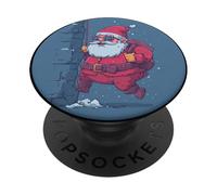 Divertido Papá Noel Gordo en la Pared para los Amantes de la Escalada PopSockets PopGrip Adhesivo