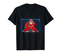 Divertido Papá Noel Jugando al Portero de Hockey sobre Hielo Navidad 2025 Camiseta