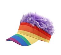 Divertido parasol con pelo arco iris gorra multicolor peluca gorra ajustable gorra de béisbol pelo falso sombrero para carnaval fiesta festival mundial artículo para fans