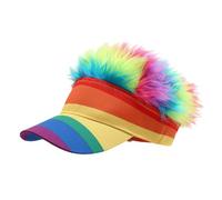 Divertido parasol con pelo arco iris gorra multicolor peluca gorra ajustable gorra de béisbol pelo falso sombrero para carnaval fiesta festival mundial artículo para fans