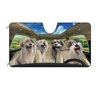 Divertido parasol para parabrisas de familia de perros pastores pirenaicos para automóvil, SUV, camión, ventanas delanteras de animales, parasol, visera solar, protector contra rayos UV, 51 x 26.8