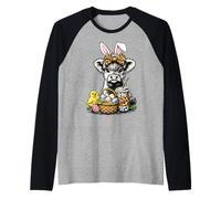 Divertido Pascua Highland Cow Café Huevo de Pascua Vaca de Las Tierr Camiseta Manga Raglan