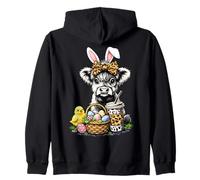 Divertido Pascua Highland Cow Café Huevo de Pascua Vaca de Las Tierr Sudadera con Capucha
