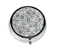 Divertido pastillero con impresión de dinero en dólares, mini pastillero redondo, pastillero portátil, organizador de medicamentos de viaje