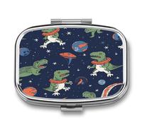 Divertido pastillero de astronauta, dinosaurio, cohete, organizador de píldoras, pequeño pastillero de viaje, pastillero portátil para bolsillo, 2 compartimentos, pastilleros para viajes