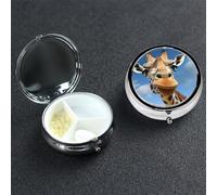Divertido pastillero de jirafa con 3 compartimentos de metal, organizador portátil de pastillas de viaje para bolsillo o bolso, caja redonda decorativa para medicinas, contenedor de vitaminas