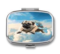 Divertido pastillero de perro carlino en el cielo, organizador de píldoras de medicina, pequeño pastillero de viaje, pastillero portátil para bolsillo, 2 compartimentos, pastilleros para viajes