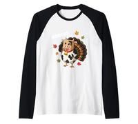 Divertido Pavo Vaca Mooooo híbrido para los Amantes de Las Vacas de Acción de Gracias Camiseta Manga Raglan
