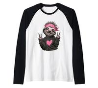 Divertido Perezoso Lindo Animal Signo de Paz Rosa diseño Diadema Camiseta Manga Raglan