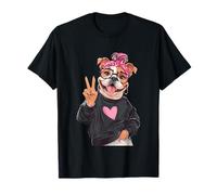 Divertido Perro Bulldog con Gafas, Signo de la Paz, Estilo Hipster Camiseta
