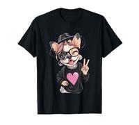 Divertido Perro Bulldog francés con Gafas Signo de la Paz Hipster Camiseta