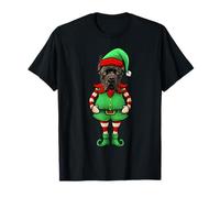 Divertido perro Corso de bastón de elfo navideño Camiseta