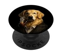 Divertido Perro Golden Retriever Caballero con Pipa sofisticada PopSockets PopGrip Adhesivo