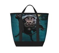 Divertido perro labrador retriever negro nadando con cara expresiva,Bolsas de almuerzo de gran capacidad, bolsa de mano térmica para mujeres, hombres, trabajo, picnic, viajes.
