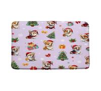 Divertido Perro Navideño, Lindo Animal, Precioso Árbol De Navidad, Copos De Nieve, Dibujos Animados Alfombra Absorbente Felpudos Entrada Plegable Felpudos para Bañera Inodoro Oficina 40X60Cm