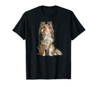 Divertido Perro Pastor Shetland soplando con Gafas Lindo Perro Camiseta