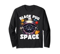 Divertido perro pug negro «Black Pug In Space» Black Pug Amante Manga Larga