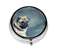 Divertido perro Pug, pastillero, pastillero cuadrado para bolsillo o monedero, pastillero pequeño, organizador de pastillas de viaje
