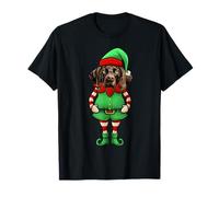 Divertido perro puntero alemán elfo navideño Camiseta