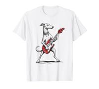Divertido Perro rockero al Estilo Greyhound Rock Que Toca la Guitarra Camiseta gráfica económica, Hombre, Blanco, M