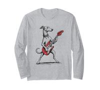 Divertido Perro rockero al Estilo Greyhound Rock Que Toca la Guitarra Manga Larga