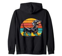 Divertido perro salchicha con botas de goma en diseño retro Sudadera con Capucha