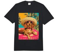 Divertido Perro Salchicha con Gafas de Sol Lindo Perro Tropical Fiesta en la Piscina Comfort Colors Adult Heavyweight T-Shirt