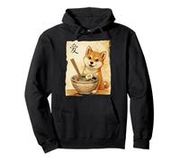 Divertido Perro Shiba Inu Comiendo Ramen Japonés Kawaii Anime Sudadera con Capucha
