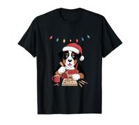 Divertido Perro tallador de Madera navideño con Sombrero de Papá Noel y Cacao Caliente Camiseta
