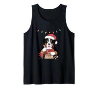 Divertido Perro tallador de Madera navideño con Sombrero de Papá Noel y Cacao Caliente Camiseta sin Mangas