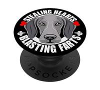 Divertido Perro Weimaraner robando Corazones Volando Pedos PopSockets PopGrip Adhesivo