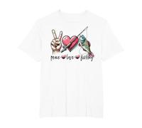 Divertido Pesca Paz Amor Pesca Camping Familia Vacaciones Camiseta, Hombre Tallas Grandes, Blanco, 3X Alto