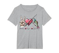 Divertido Pesca Paz Amor Pesca Camping Familia Vacaciones Camiseta, Mujer Tallas Grandes, Gris Jaspeado, 4XL Grande