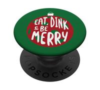 Divertido Pickleball navideño para Comer, Dink and be Merry PopSockets PopGrip Adhesivo