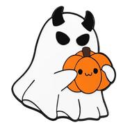 Divertido pin de aleación de dibujos animados de calabaza con espectros blancos, accesorio para fiestas de Halloween, accesorio de aleación para adultos y niños, talla única, como se describe