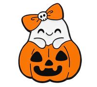 Divertido pin de aleación de dibujos animados de calabaza con espectros blancos, accesorio para fiestas de Halloween, para adultos y niños, pin de calabaza, talla única, como se describe