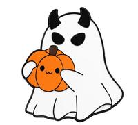 Divertido pin de aleación de dibujos animados de calabaza con espectros blancos, accesorio para fiestas de Halloween, accesorios para adultos y niños, talla única, como se describe