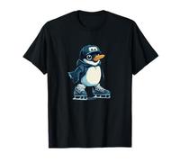 Divertido pingüino con Sombrero en Zapatos para Aventuras de Patinaje sobre Hielo Camiseta