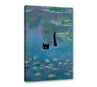 Divertido póster de gato negro de Van Gogh Matisse Monet Klimt, pintura de la gran ola, lienzo impreso, arte de pared retro, estética, decoración del hogar (SKU4, 40 x 60 cm), enmarcado (lienzo