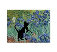 Divertido póster de gato negro de Van Gogh Matisse Monet Klimt, pintura de la gran ola, lienzo impreso retro, arte de pared, estética, decoración del hogar (SKU17, 40 x 50 cm, sin marco)