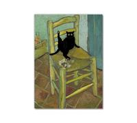 Divertido póster de gato negro de Van Gogh Matisse Monet Klimt, pintura de la gran ola, lienzo impreso retro, arte de pared, estética, decoración del hogar (SKU5, 20 x 30 cm, sin marco)