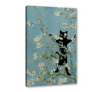 Divertido póster de gato negro de Van Gogh Matisse Monet Klimt, pintura de la gran ola, lienzo impreso, arte de pared retro, estética, decoración del hogar (SKU8, 30 x 40 cm), enmarcado (lienzo