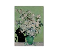 Divertido póster de gato negro de Van Gogh Matisse Monet Klimt, pintura de la gran ola, lienzo impreso, arte de pared retro, estética, decoración del hogar (SKU14, 40 x 50 cm, sin marco)